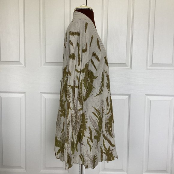 Taupe Cotton Cardigan with Feather Print - Picture 4 of 8